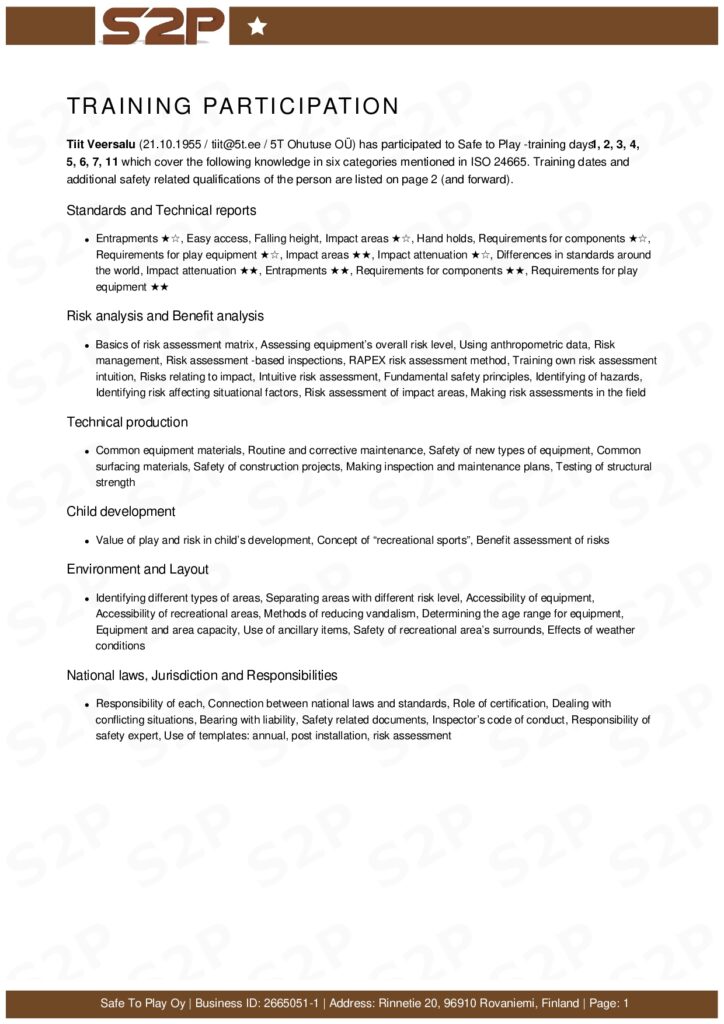 Koolituste sertifikaat 1